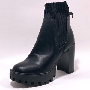 Bamboo Chunky Black Platform Heeled Boots
